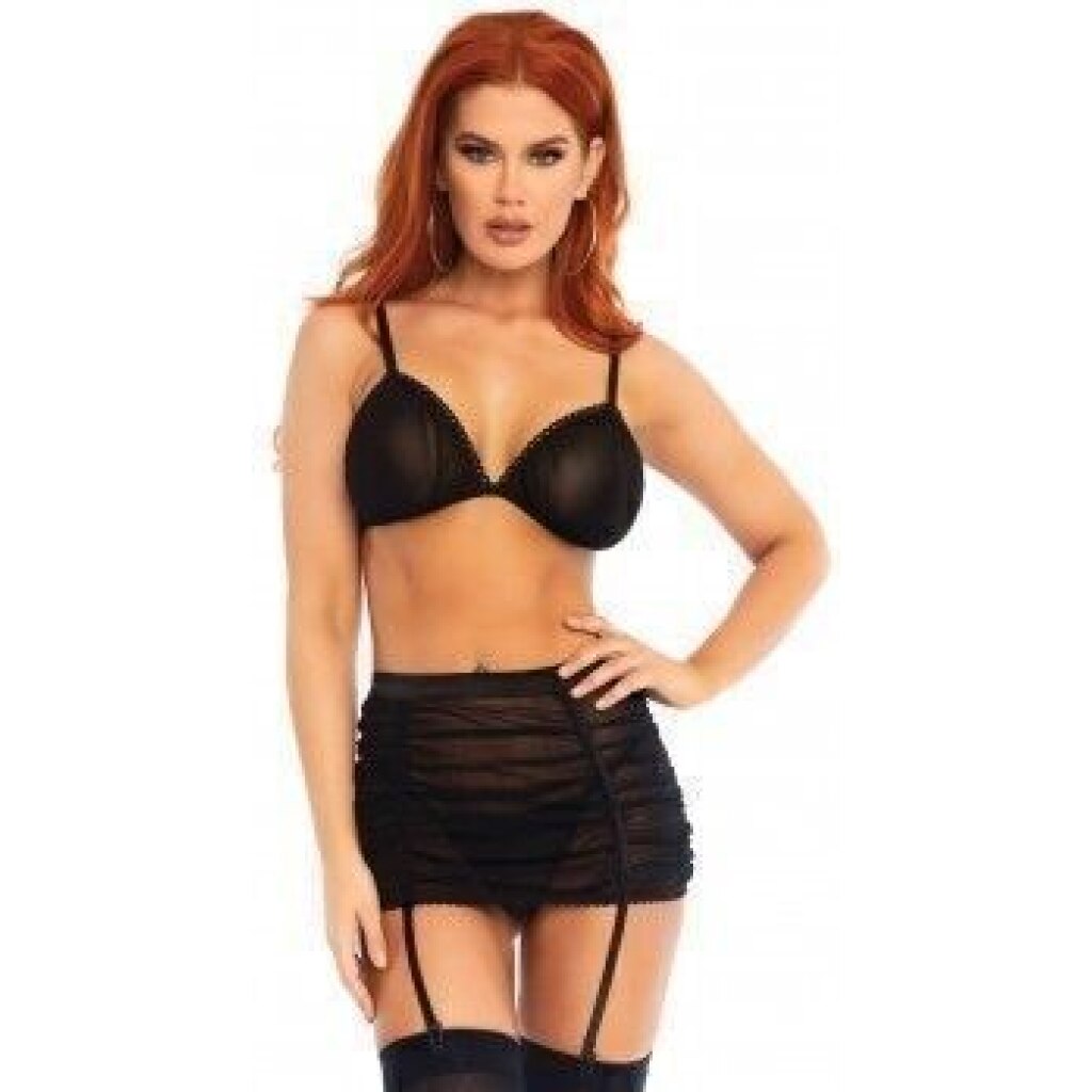 Top Reggiseno in Rete Con Gonna Trasperante E Reggicalze