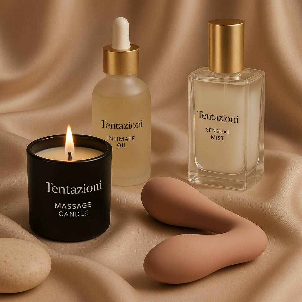 prodotti per il relax sensuale su fondo elegante e minimal