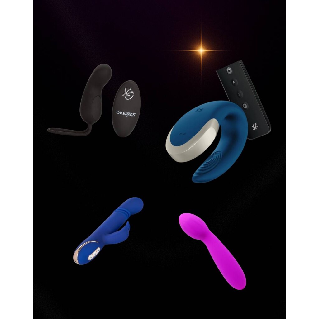 Vibratore rabbit su tessuto satinato con petali di rosa, illuminazione romantica e atmosfera raffinata