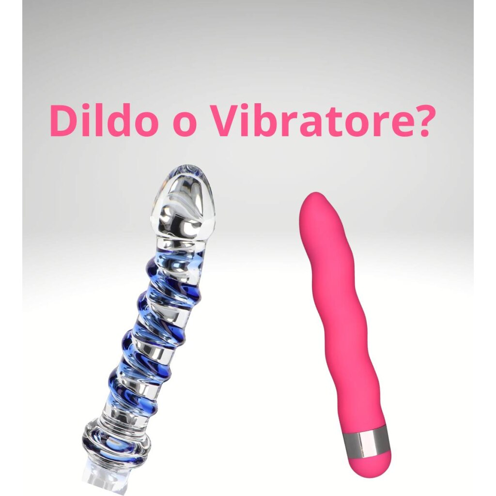 Dildo o vibratore differenze su sfondo grigio, con due dispositivi a confronto in una composizione neutra pensata per illustrare le differenze tra forme e funzioni in modo informativo.